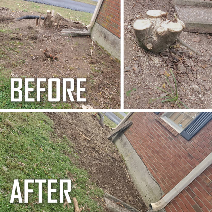 stump grinder sitting on customer property grinding a large stump